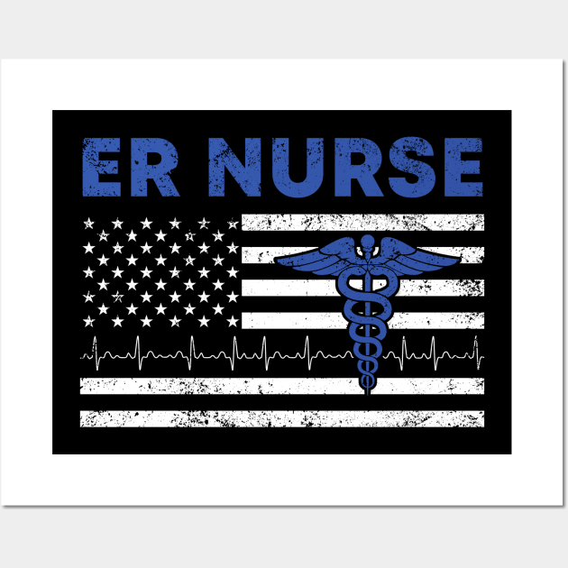 Emergency Room with American Flag Vintage - ER Nurse Wall Art by neonatalnurse